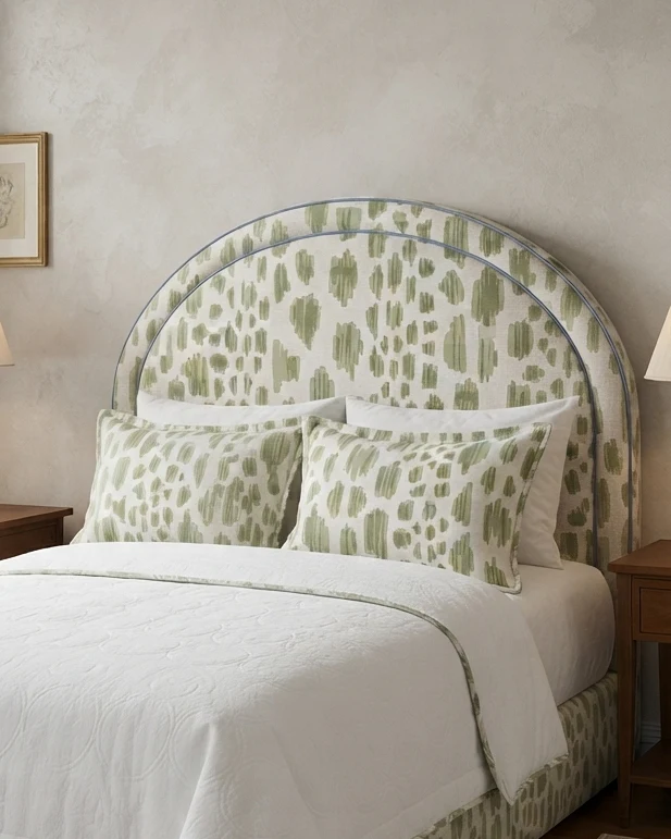 Luxury 400 TC Sateen Cotton Upholstered Headboard – Custom Printed Fabric Headboard | Sage Green & White Bedroom Decor — Foam
