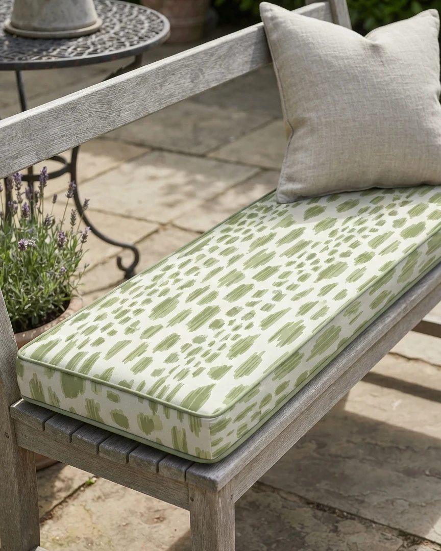 Cotton Outdoor Bench Cushion– Luxury Green Botanical Patio Cushion