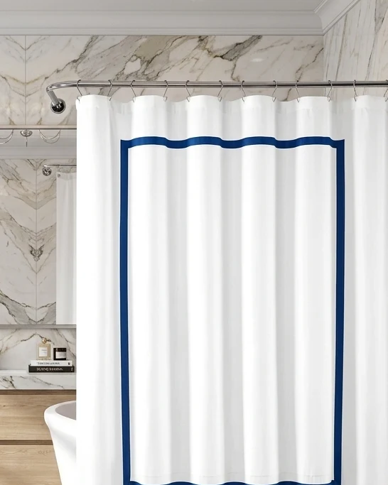 Luxuries Shower Curtain – Luxury Hotel Style, White with Border Frame Trim