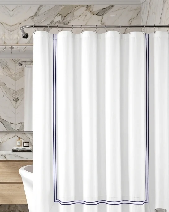 Luxuries Shower Curtain – Luxury Hotel Style, White with Double Border — close-up