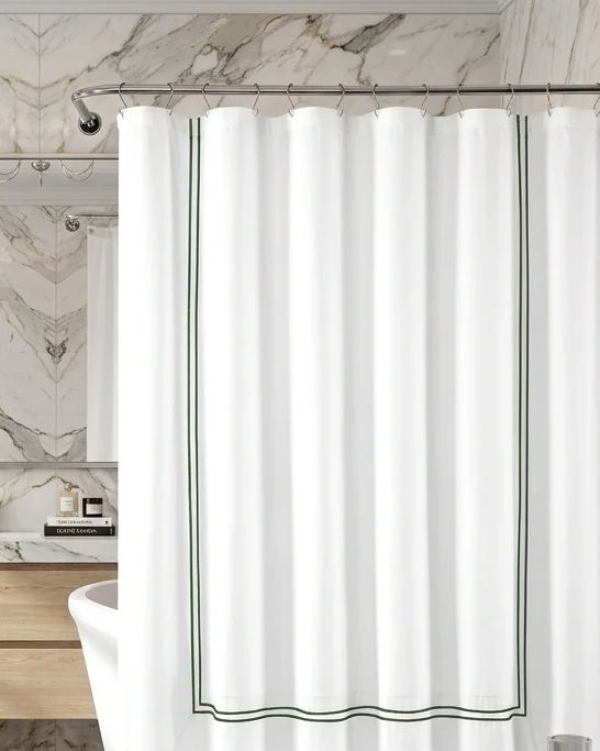 Luxuries Shower Curtain – Luxury Hotel Style, White with Double Border — detail view