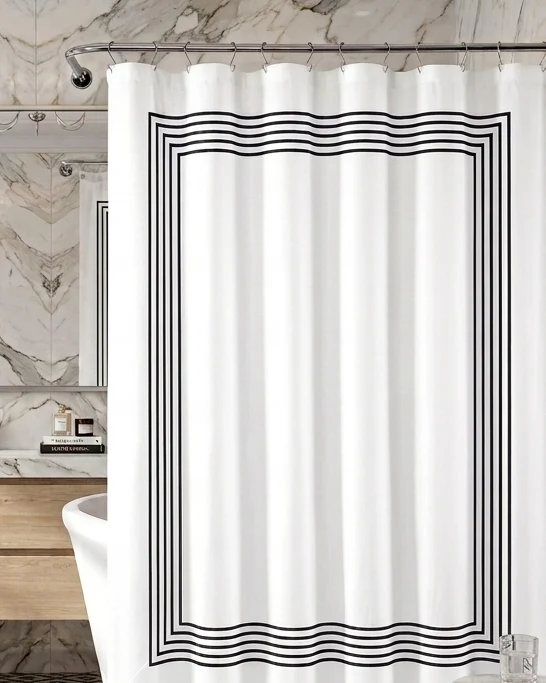 Luxuries Shower Curtain – Luxury Hotel Style, White with Elegent Border