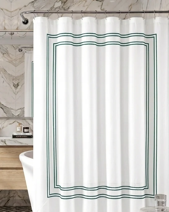 Luxuries Shower Curtain – Luxury Hotel Style, White with Multi Border