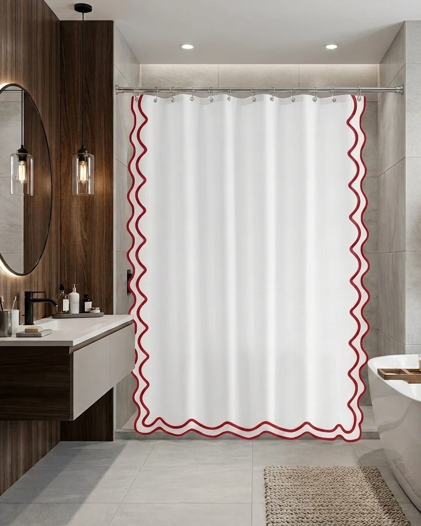 Luxuries Shower Curtain – Luxury Hotel Style, White with Multi scalloped Trims