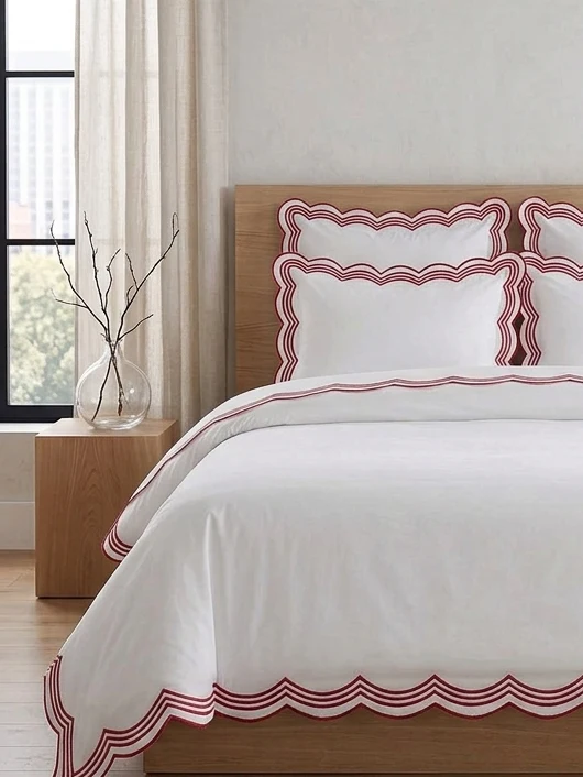Luxury White Duvet Cover with Multi Scalloped Trim – Premium Cotton Bedding — close-up