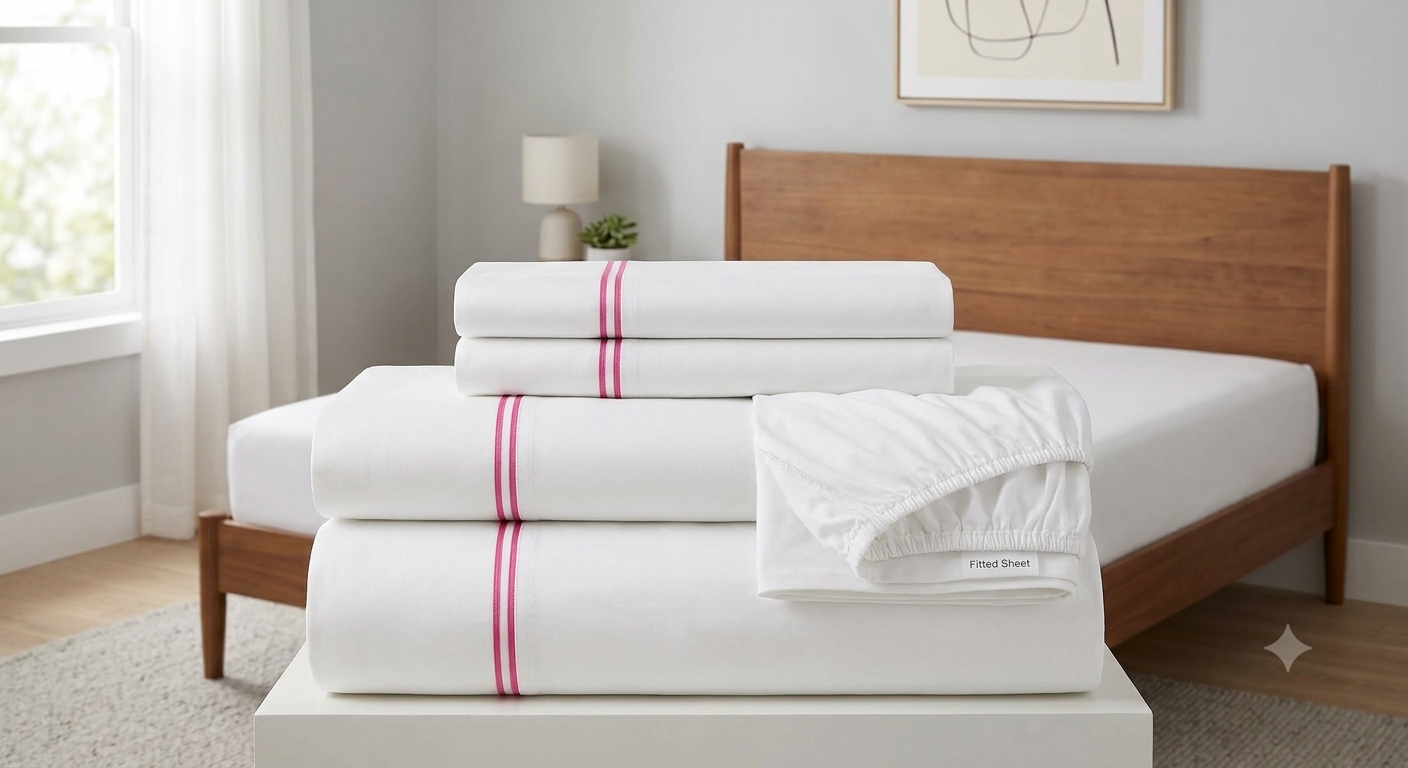 Luxury White Sheet Set Double Embrodiery – Premium Cotton Bedding