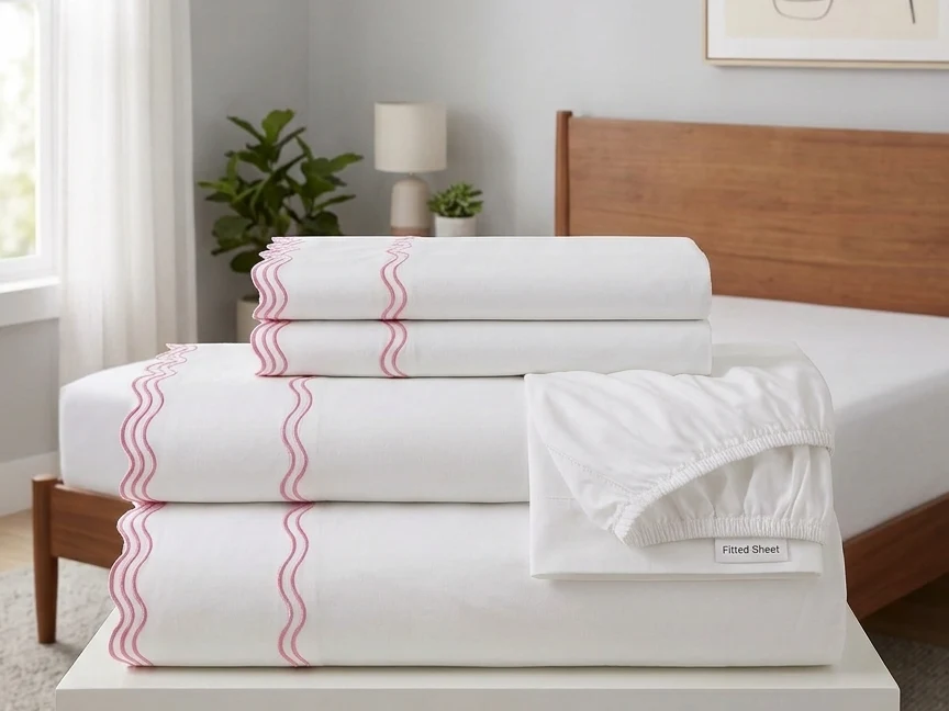 Luxury White Sheet Set with Multi Scalloped Trim – Premium Cotton Bedding