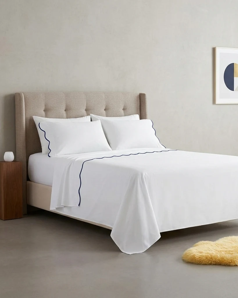Luxury White Sheet Set with Scalloped Trim – Premium Cotton Bedding