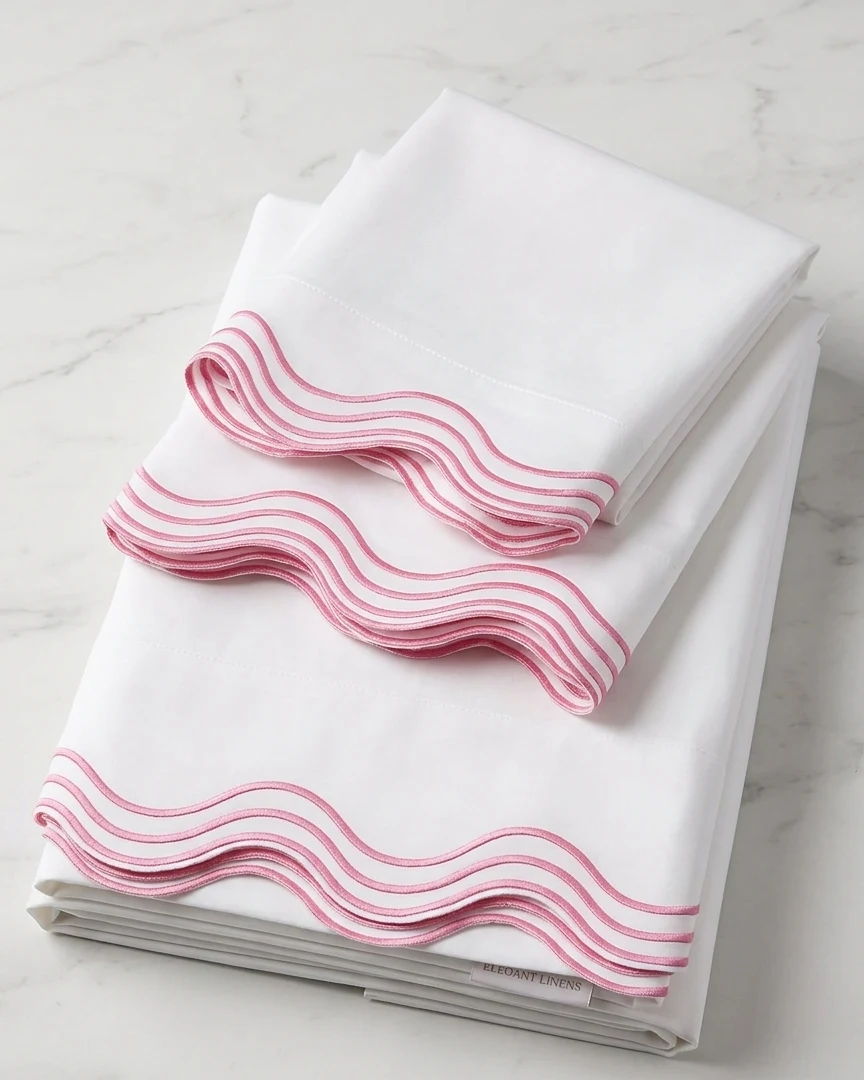 Luxury White Sheet Set with spne Scalloped Trim – Premium Cotton Bedding